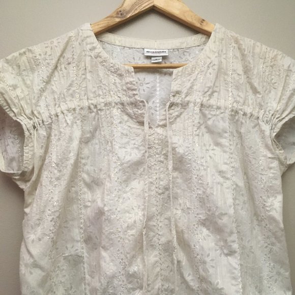 Isaac Mizrahi Tops - Silk Mizrahi Gold Eyelet Embroidery Sheer Blouse